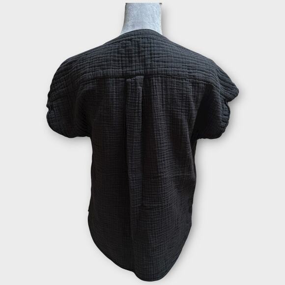 QUINCE Women’s Black Gauze Button Front Short Sleeve Top Size S - Picture 3 of 6